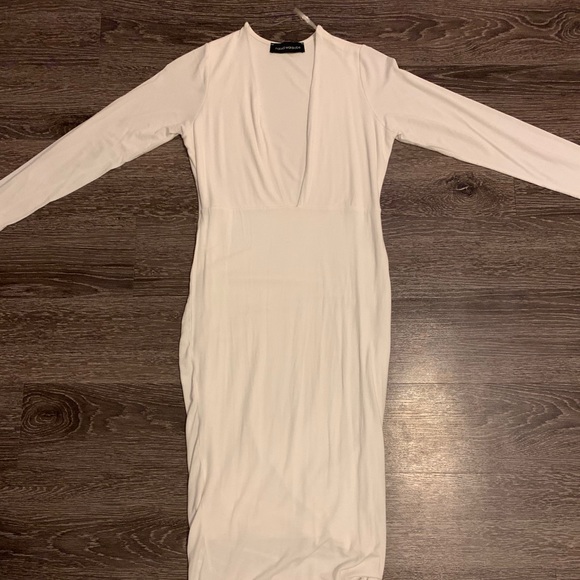 naked wardrobe Dresses & Skirts - Naked Wardrobe white super low V neck fitted dress